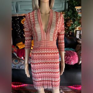Mossimo Pink & Orange Chevron Stripe Knit V-Neck Fit & Flare Mini Dress sz SP
